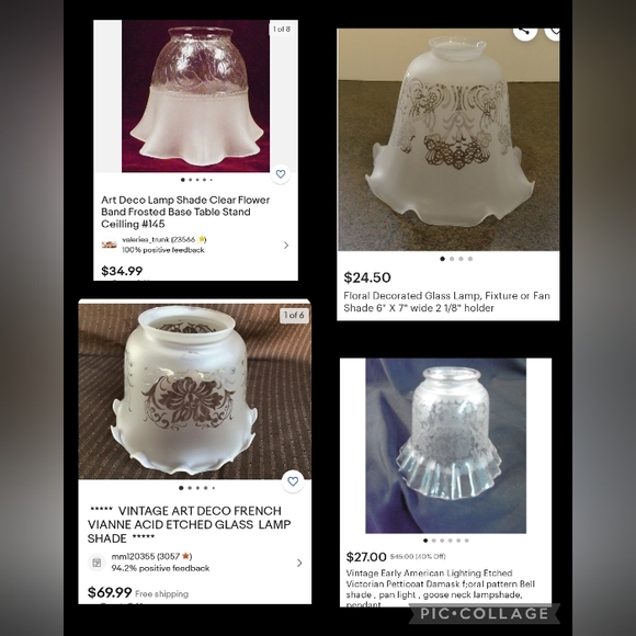 Vintage Clear & Frosted Glass Shade - Etching - Picture 8 of 9